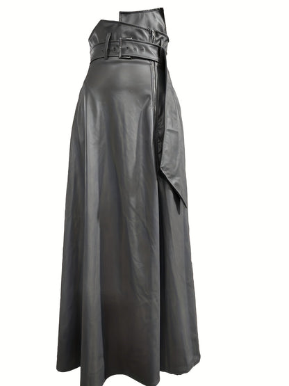 Kunstleer Rok - Hoge Taille A Lijn Vorm en Zijritszakken - Glamorix