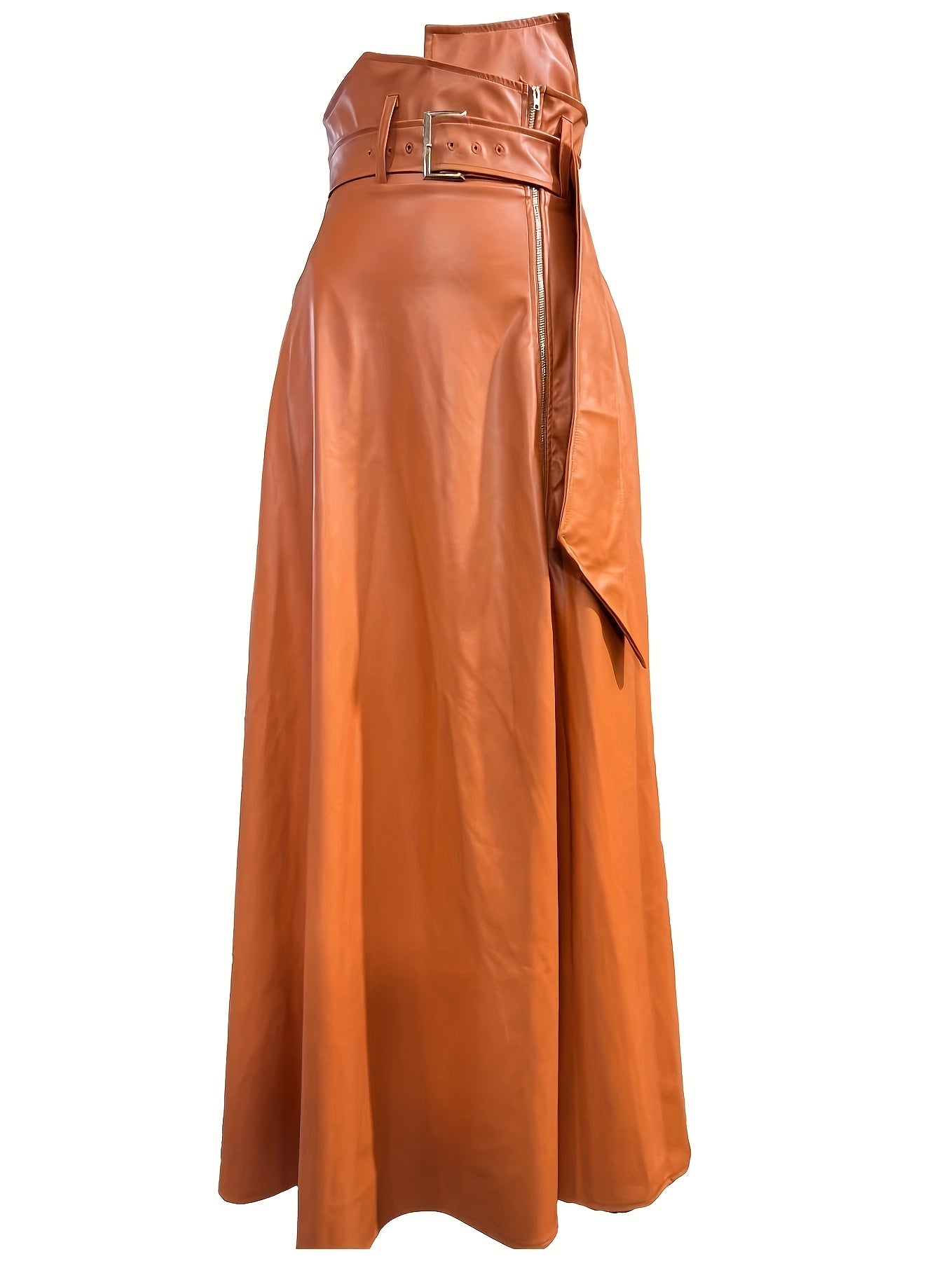 Kunstleer Rok - Hoge Taille A Lijn Vorm en Zijritszakken - Glamorix