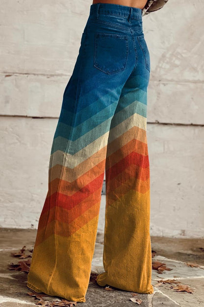 Dames wide-leg broek met hoge taille en grafische print – MARISE FLOW - Glamorix