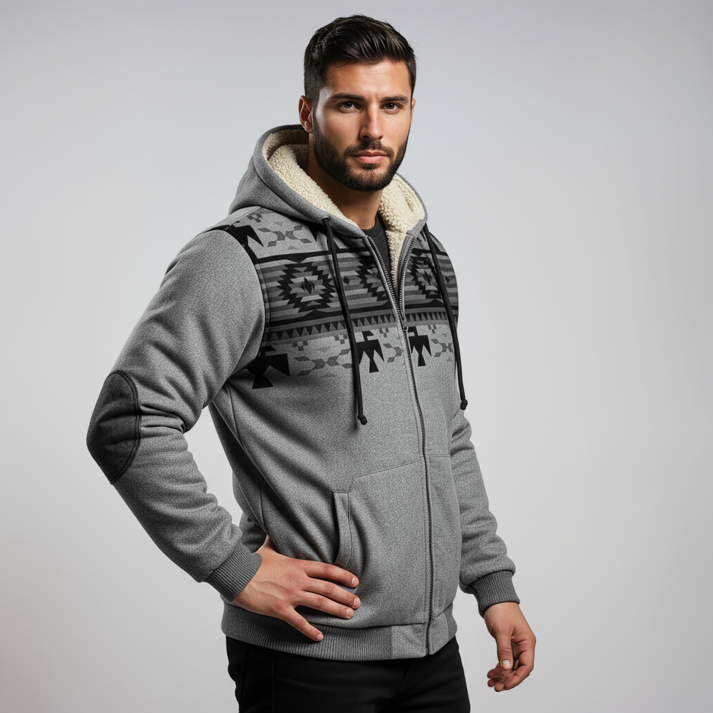 Winterjas Heren | Aztec Print & Bontvoering - Glamorix