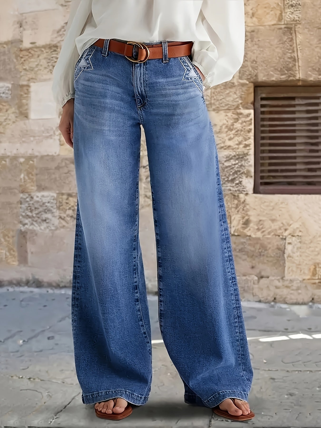 Lange Jeans – Katoenmix Met Uitlopende Pijpen Voor Bewegen - Glamorix