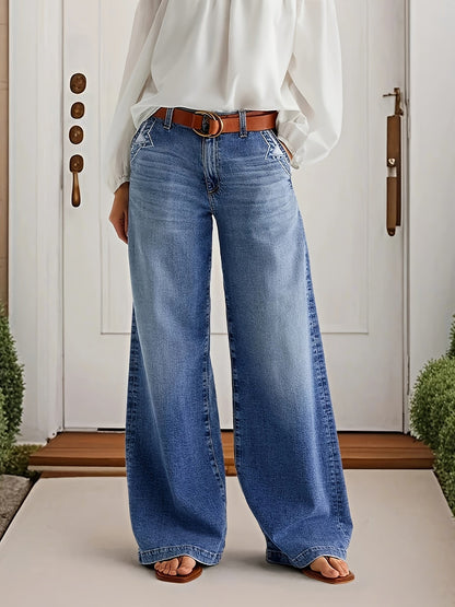 Lange Jeans – Katoenmix Met Uitlopende Pijpen Voor Bewegen - Glamorix