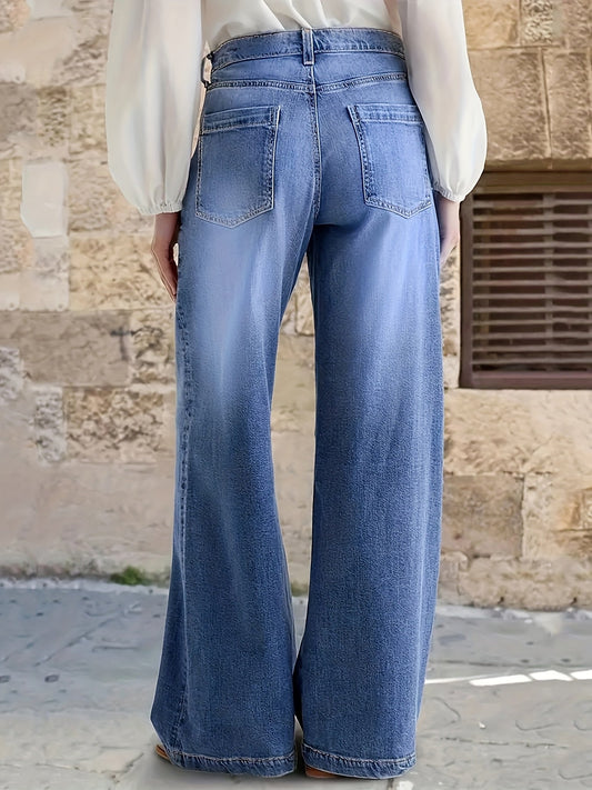 Lange Jeans – Katoenmix Met Uitlopende Pijpen Voor Bewegen - Glamorix