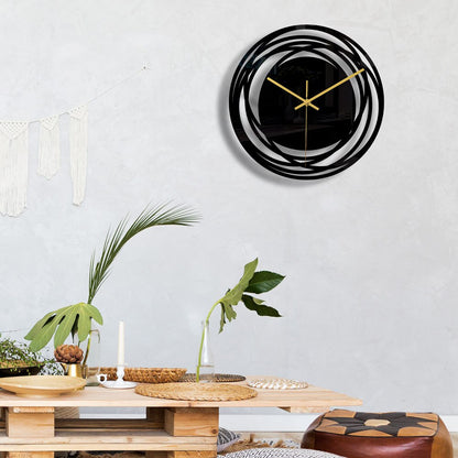 GLODEN GLOW - Moderne metalen wandklok in zwart en goud
