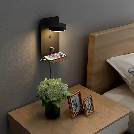 EASYHOME – LED Slaapkamerlamp met Dimbare Verlichting en Telefoonoplader