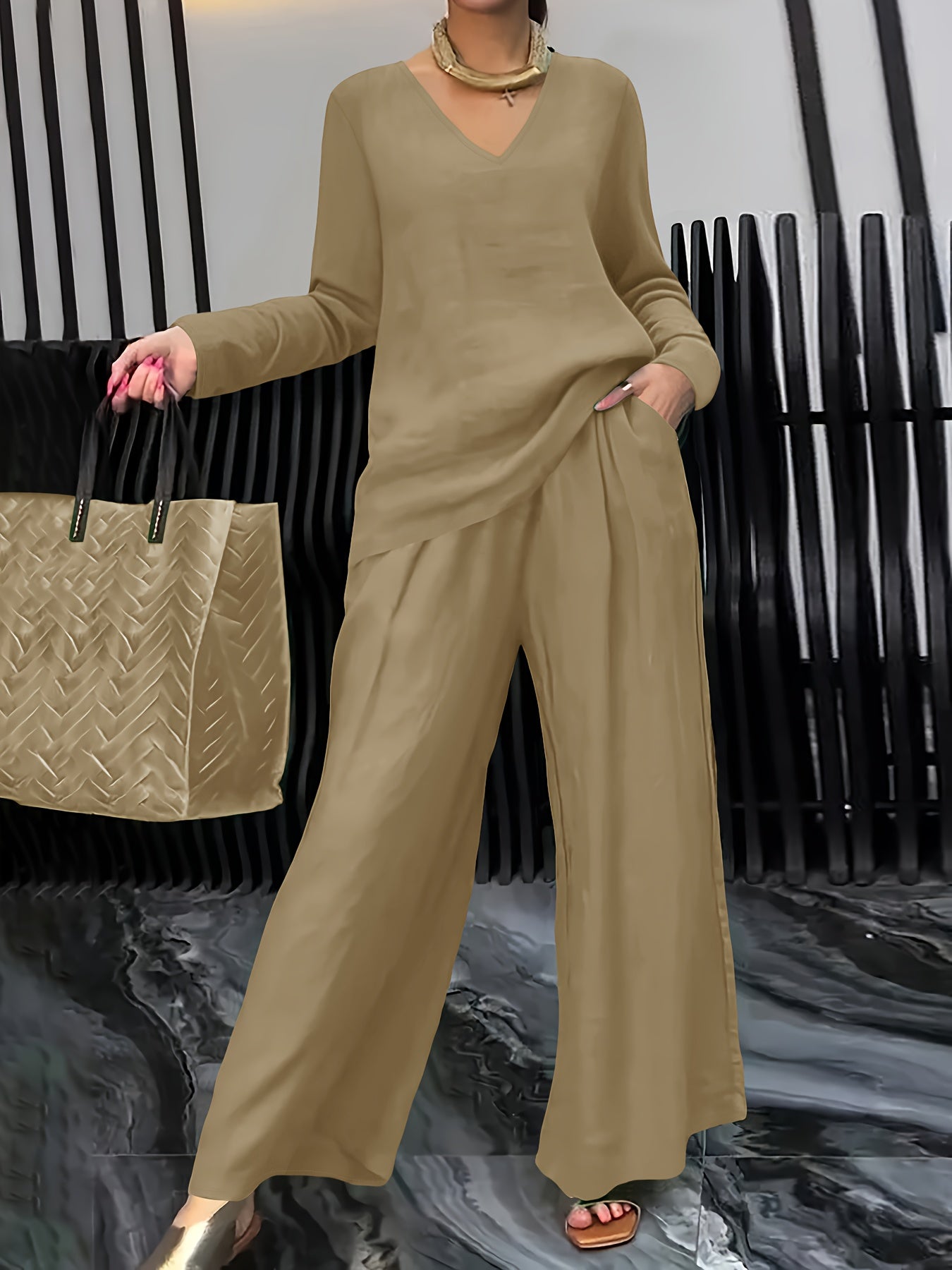 Linnenmix Set Met Geweven Structuur Voor Dames – NOVA - Glamorix