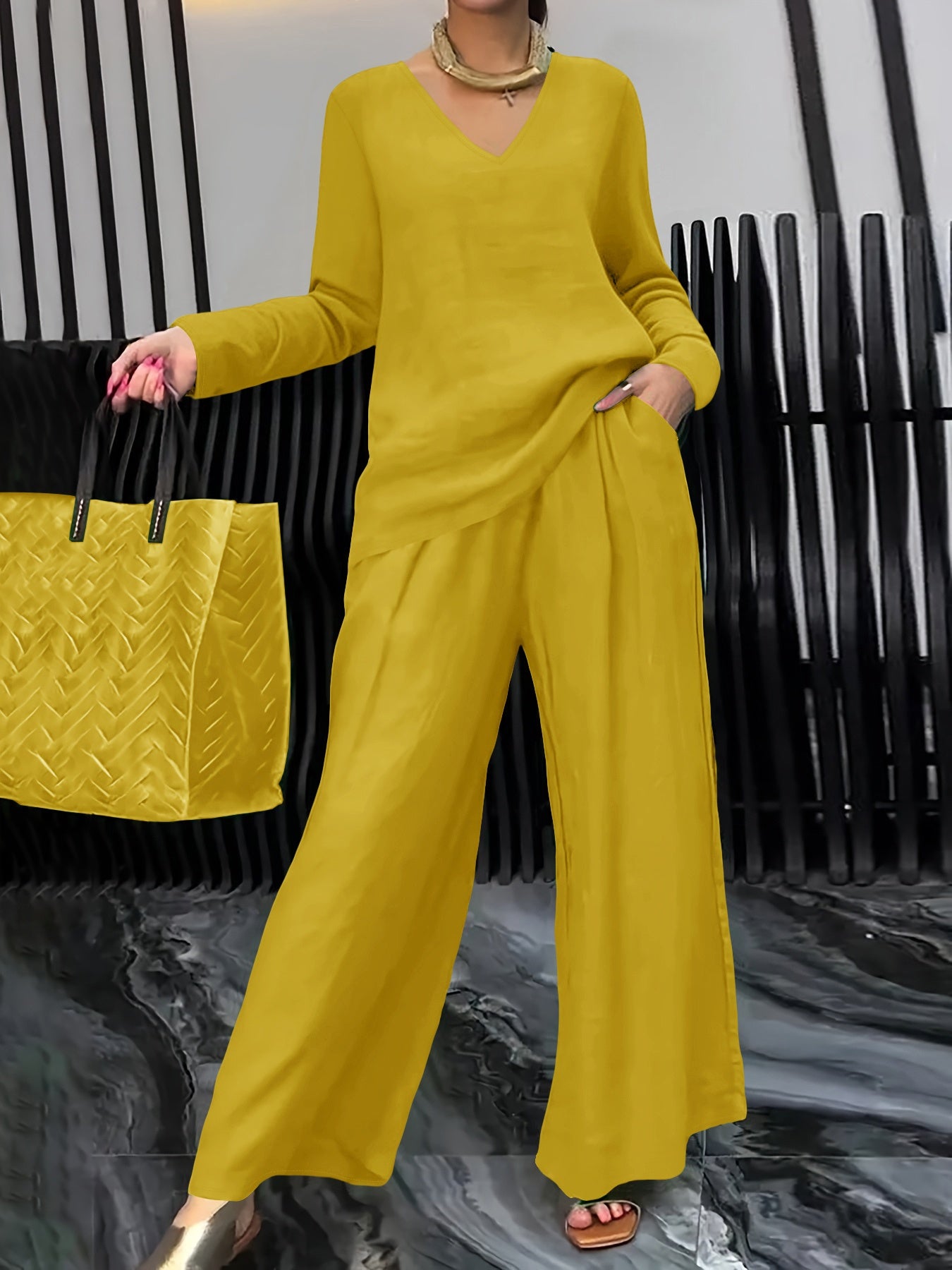 Linnenmix Set Met Geweven Structuur Voor Dames – NOVA - Glamorix