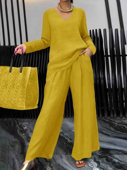 Linnenmix Set Met Geweven Structuur Voor Dames – NOVA - Glamorix