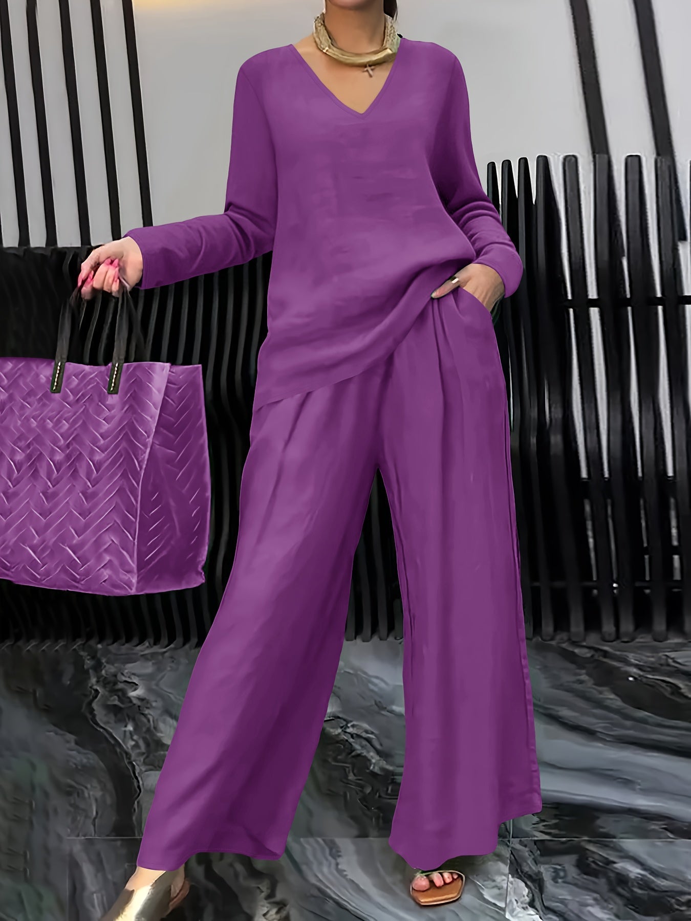 Linnenmix Set Met Geweven Structuur Voor Dames – NOVA - Glamorix