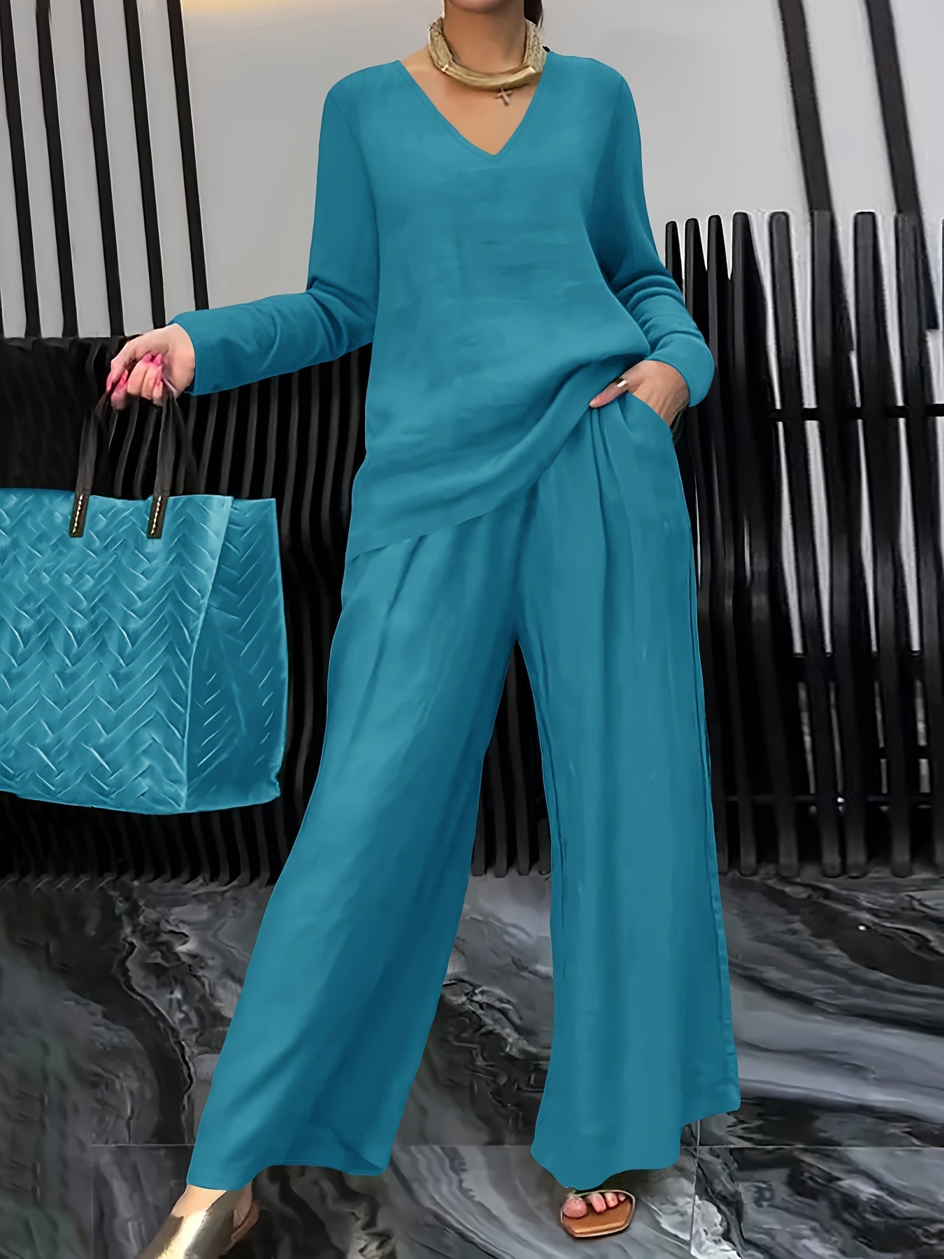 Linnenmix Set Met Geweven Structuur Voor Dames – NOVA - Glamorix