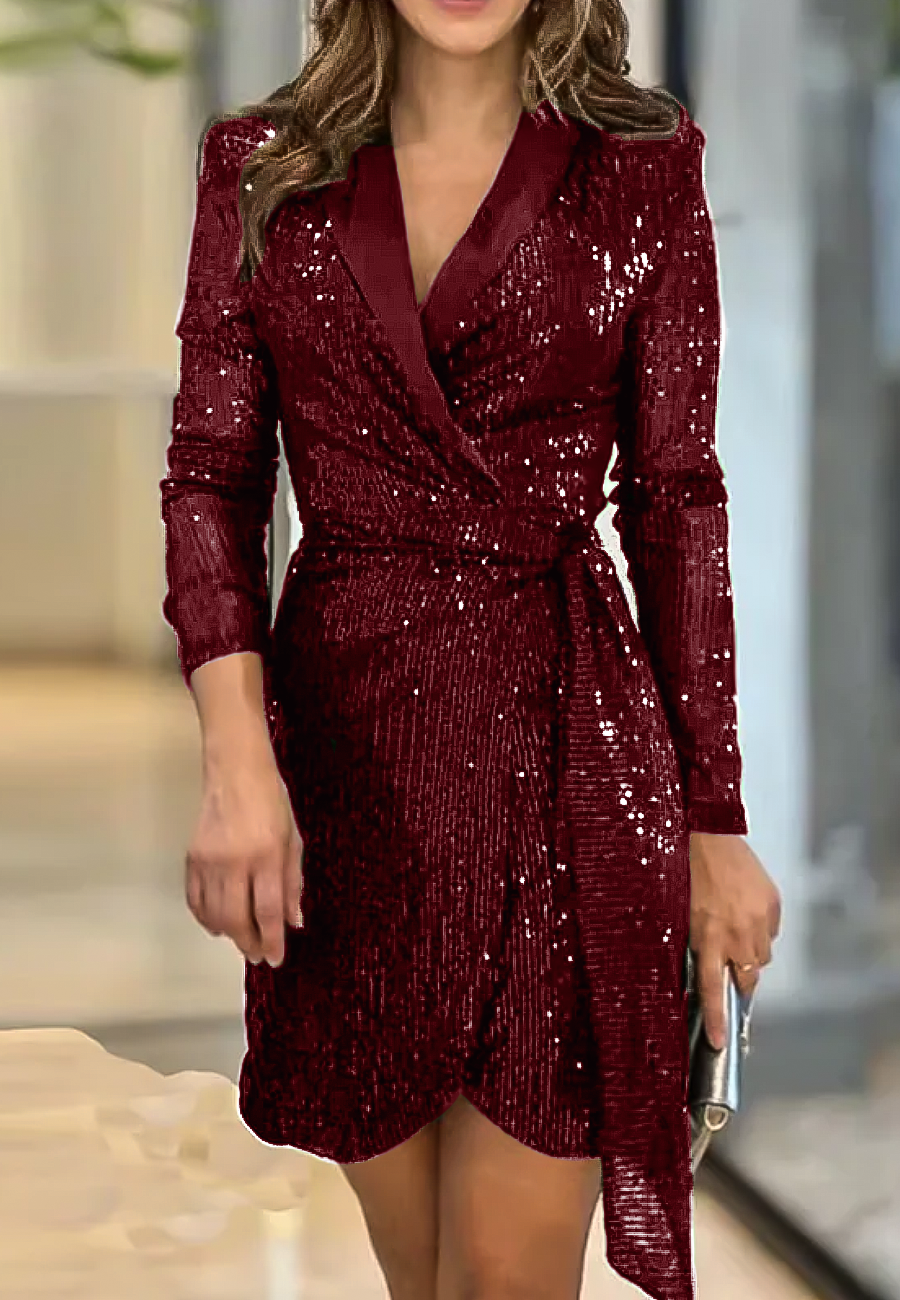 Glinsterende mini-wrapjurk voor dames met V-hals – SELINA GLOW - Glamorix