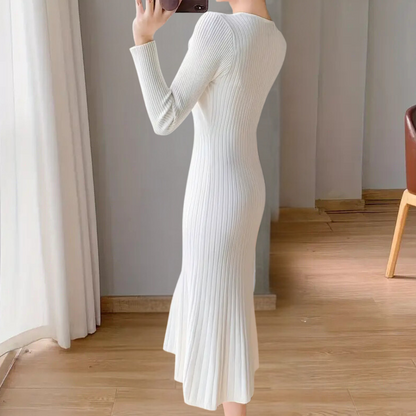 EVIE - Elegante geribde wikkel midi-jurk
