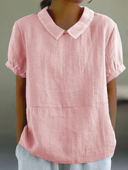 Vrouwelijke damesblouse met ronde kraag en korte mouwen – ELINORA GRACE - Glamorix