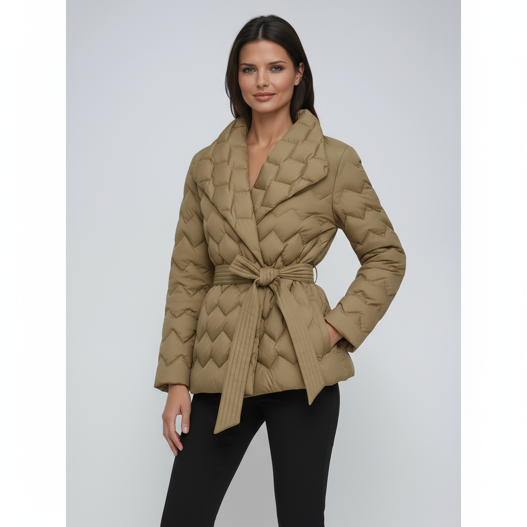ISABELLA – Gewatteerde dames winterjas met strikceintuur - Glamorix