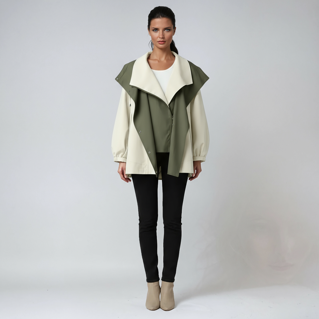 CLARA – Dames regenjas met hoge ritssluiting en minimalistisch design - Glamorix