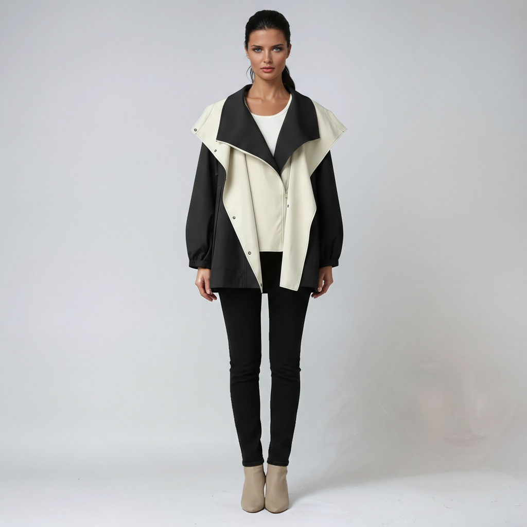 CLARA – Dames regenjas met hoge ritssluiting en minimalistisch design - Glamorix