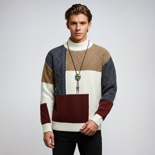 APOLLO – Heren trui met patchwork design en hoge kraag - Glamorix