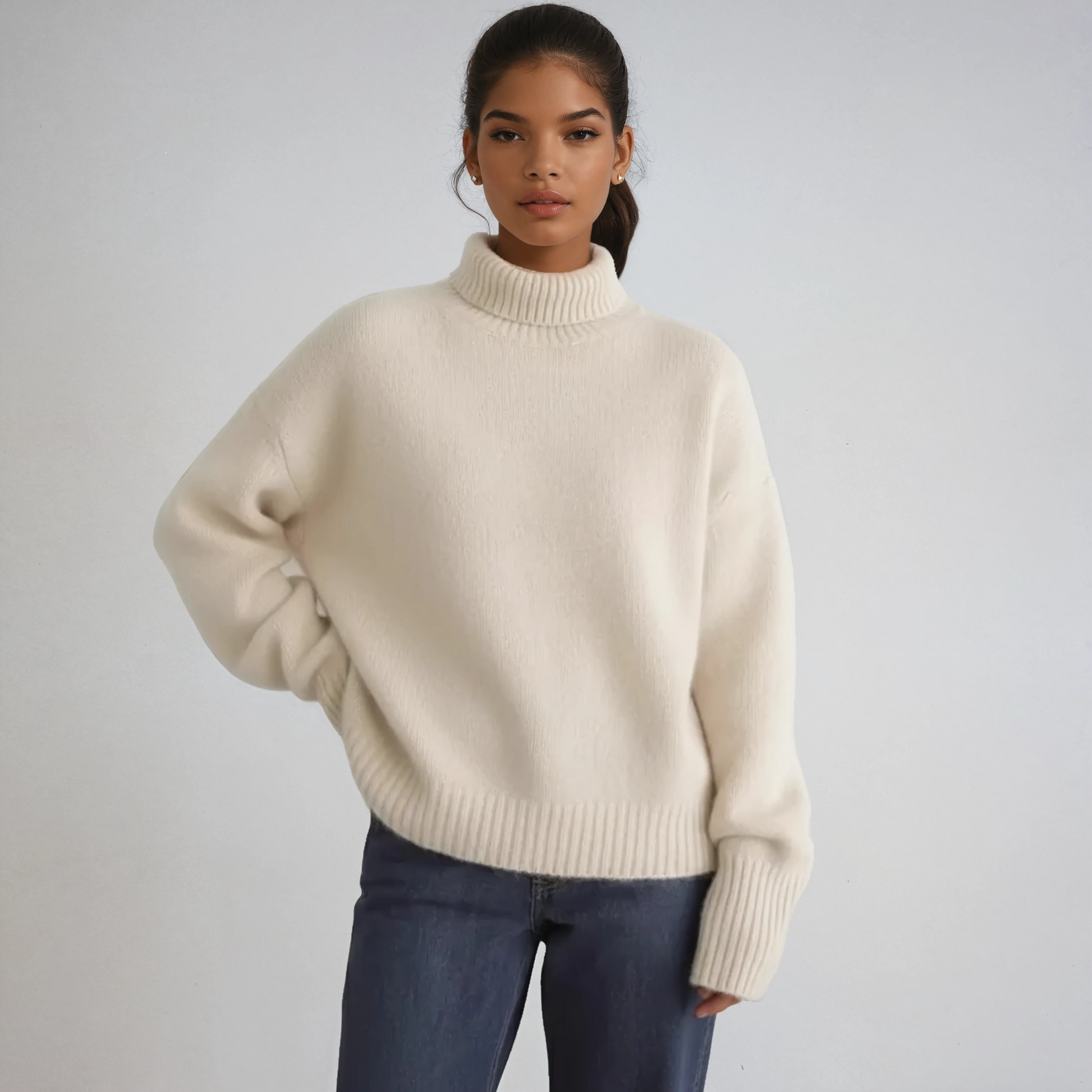 Elegante Gebreide Coltrui Voor Dames Met Lange Mouwen, Hoge Col En Zachte Textuur – LIRIA - Glamorix