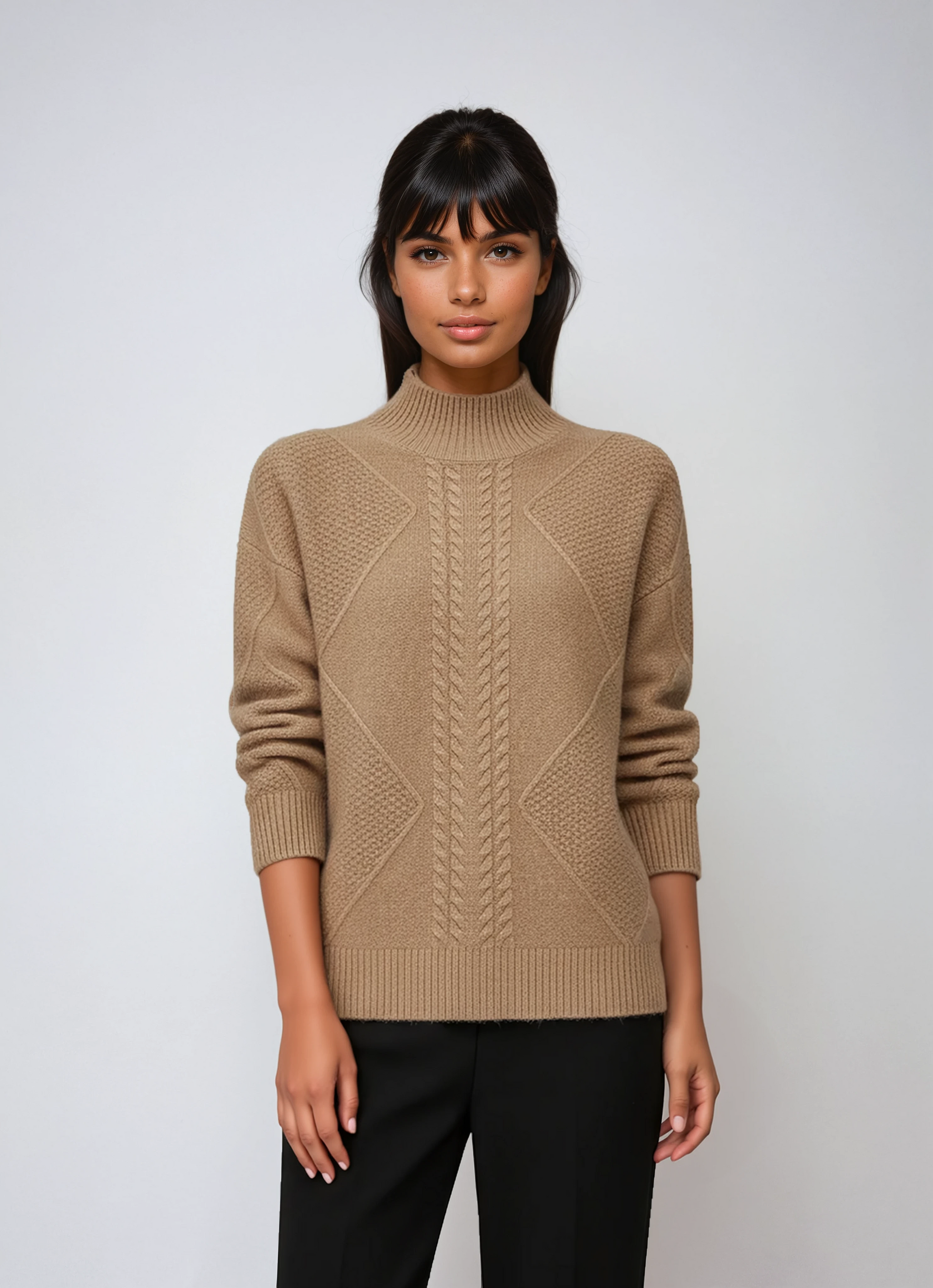 ELLIS – Dames trui met kabelpatroon en opstaande kraag - Glamorix