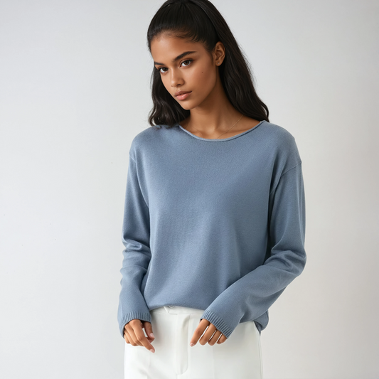 Minimalistische trui voor dames met ronde hals en fijne structuur licht en comfortabel – LUMORA - Glamorix