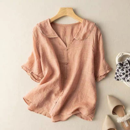 Bodil - Kraagtop met knoopsluiting voor dames - Glamorix