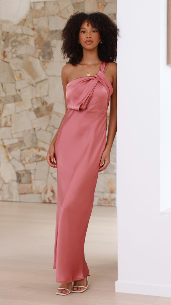 Asymmetrische maxi damesjurk met schouderstrik en elegante pasvorm – ARIA ONE - Glamorix