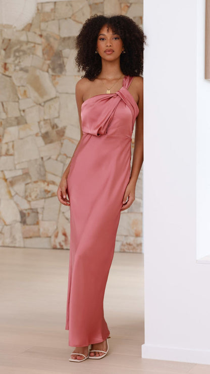 Asymmetrische maxi damesjurk met schouderstrik en elegante pasvorm – ARIA ONE - Glamorix