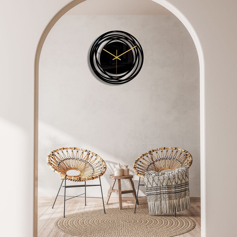 GLODEN GLOW - Moderne metalen wandklok in zwart en goud