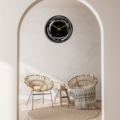 GLODEN GLOW - Moderne metalen wandklok in zwart en goud