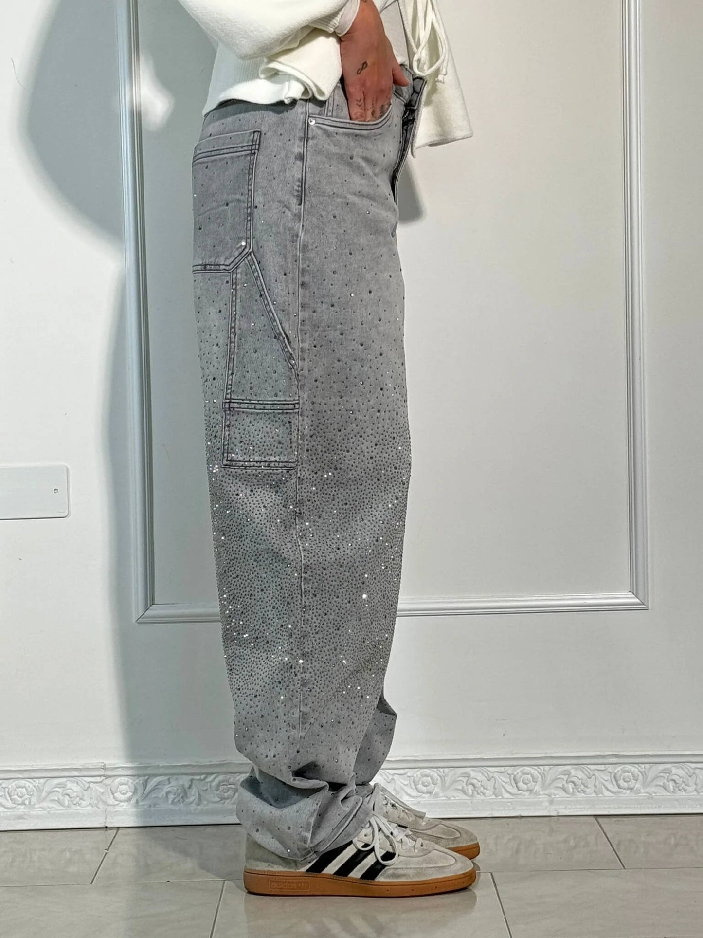 Glanzende wide leg jeans met hoge taille en relaxte fit – SERA SHINE - Glamorix