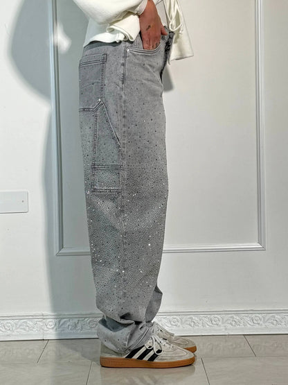 Glanzende wide leg jeans met hoge taille en relaxte fit – SERA SHINE - Glamorix