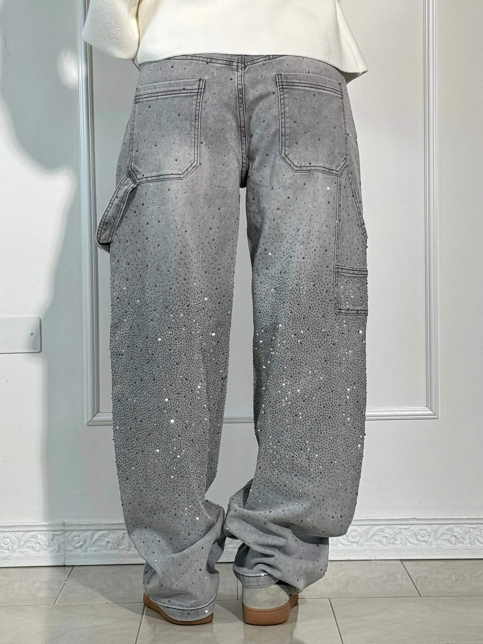 Glanzende wide leg jeans met hoge taille en relaxte fit – SERA SHINE - Glamorix