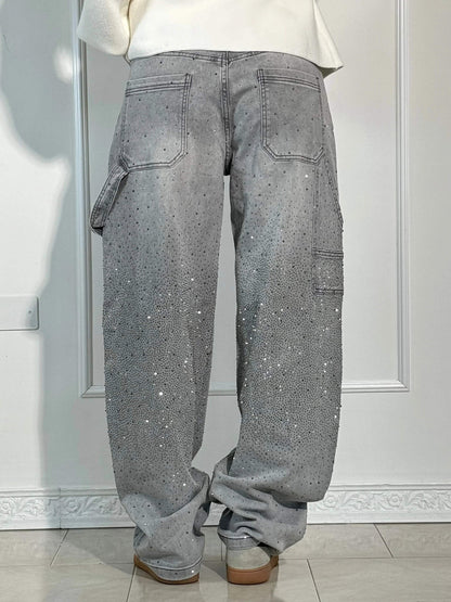 Glanzende wide leg jeans met hoge taille en relaxte fit – SERA SHINE - Glamorix
