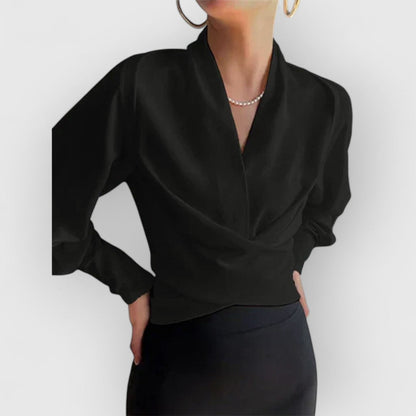 Dames top met overslag en lange mouwen – ALVINA WRAP - Glamorix