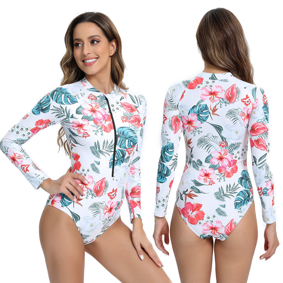 Lange mouwen dames badpak met ritssluiting voorzijde – SOLVANA ZIP - Glamorix