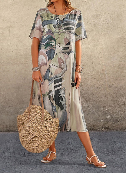 Casual Maxi-Jurk met Korte Mouwen en Ademend Comfort voor Dames – Aiah - Glamorix