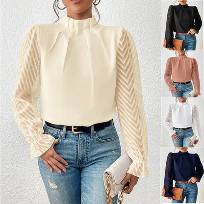 Chique damesblouse met transparante mouwen en verfijnde details – EVELYN SHEER - Glamorix