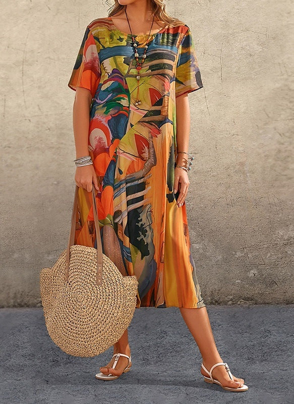 Casual Maxi-Jurk met Korte Mouwen en Ademend Comfort voor Dames – Aiah - Glamorix