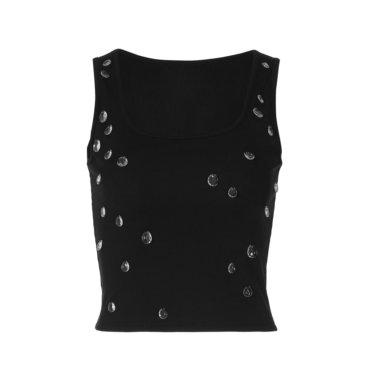 Elegante dames tanktop met vierkante hals en siersteentjes – VELINA GLOW - Glamorix