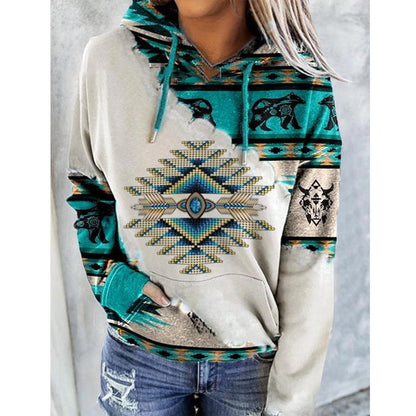 SIENNA - Aztec print hoodie met trekkoord voor dames