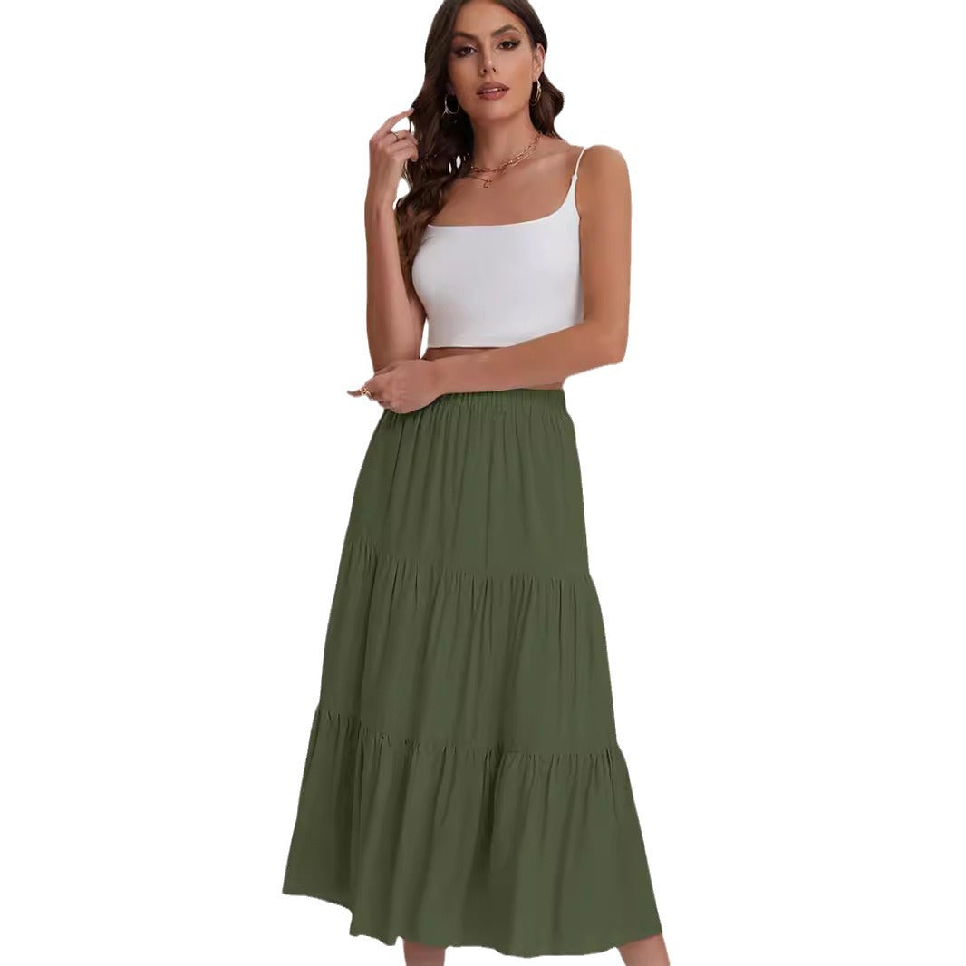 Elegante midi damesrok met hoge taille en gelaagde volant – AMÉLIA SKIRT - Glamorix