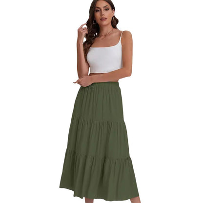 Elegante midi damesrok met hoge taille en gelaagde volant – AMÉLIA SKIRT - Glamorix