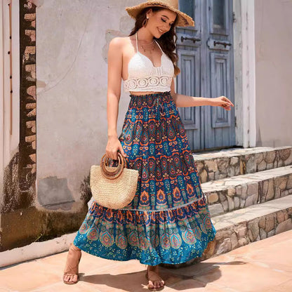Boho dames maxi-rok met hoge taille en zwierige pasvorm – ZAFIRA MAXI - Glamorix