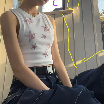 Cropped dames tanktop met strass-sterren en sparkle effect – LUNAYA STARLIT - Glamorix