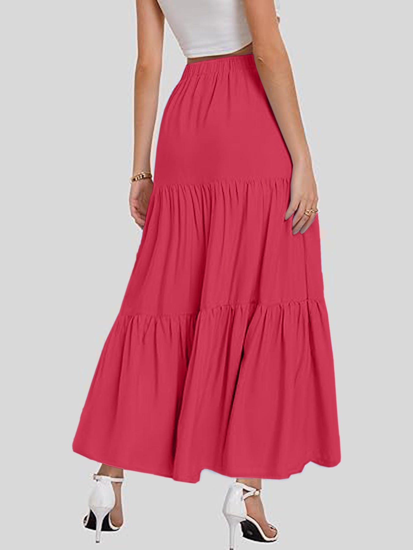 Elegante midi damesrok met hoge taille en gelaagde volant – AMÉLIA SKIRT - Glamorix