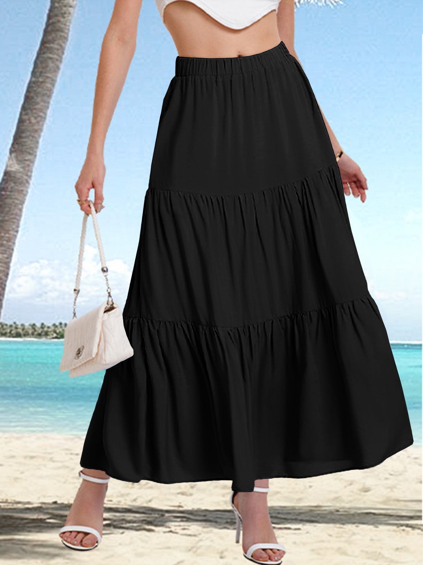 Elegante midi damesrok met hoge taille en gelaagde volant – AMÉLIA SKIRT - Glamorix