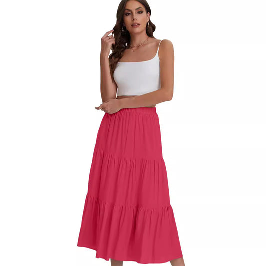 Elegante midi damesrok met hoge taille en gelaagde volant – AMÉLIA SKIRT - Glamorix