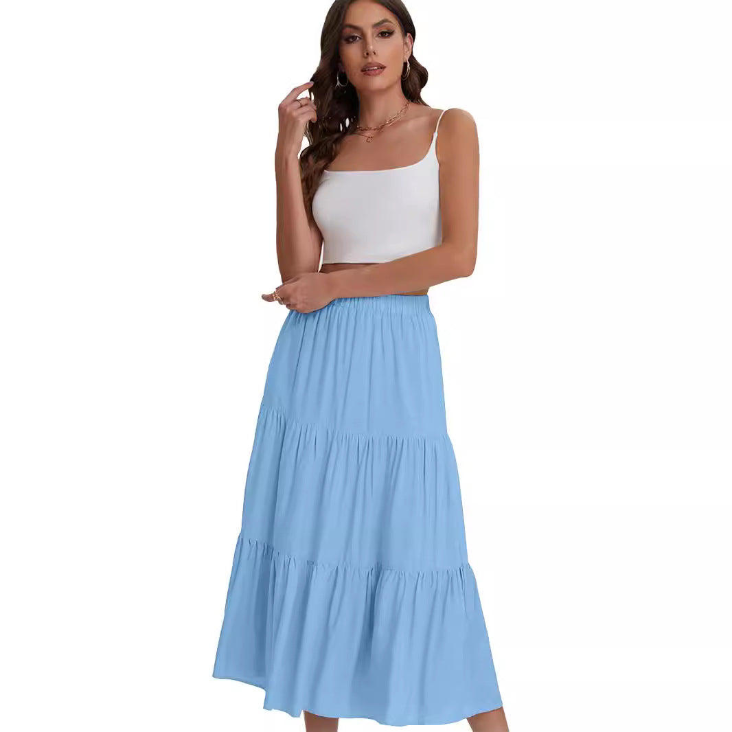 Elegante midi damesrok met hoge taille en gelaagde volant – AMÉLIA SKIRT - Glamorix