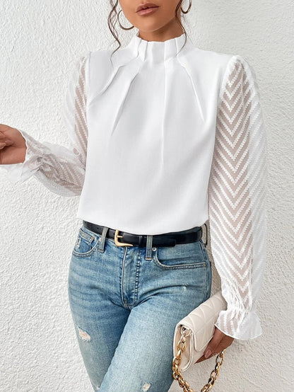 Chique damesblouse met transparante mouwen en verfijnde details – EVELYN SHEER - Glamorix