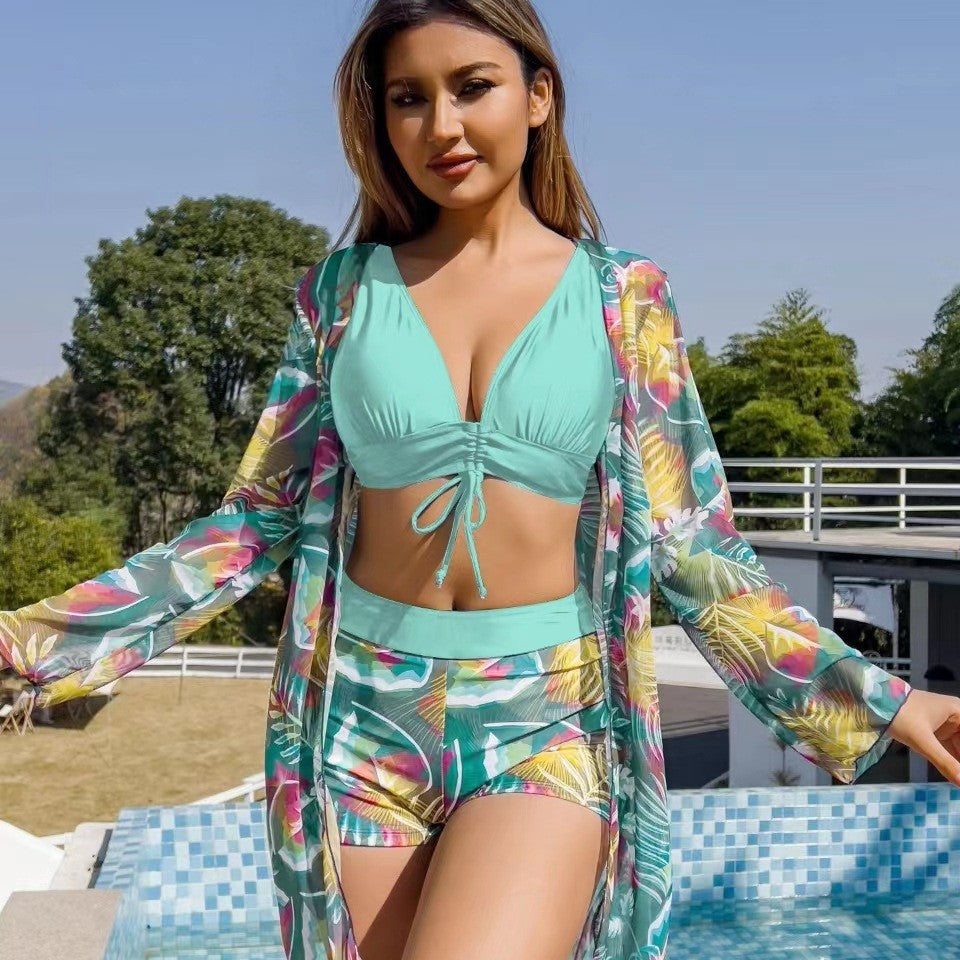 Modieuze 3-delige zwemset voor dames met top, short en cover-up – LIVARA SET - Glamorix